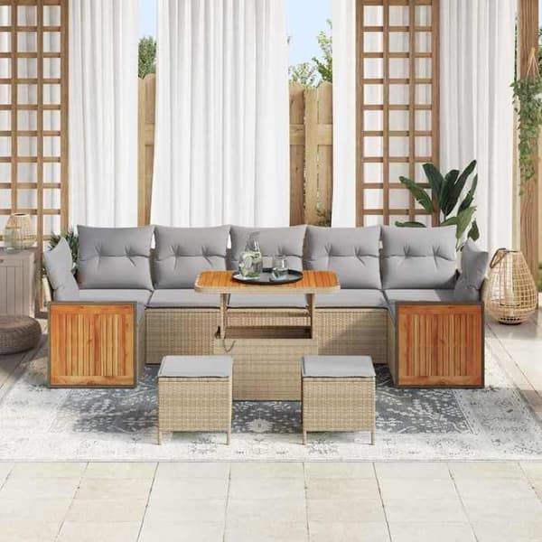 Trädgårdsmöbler - EXKLUSIVT HUS - Set 13 delar - Beige - Poly rattan & akacia - Modulär