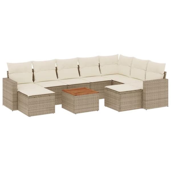 Maison Exclusive - Trädgårdsmöbler med kuddar 10 delar beige flätad resin