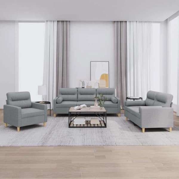 Maison Exclusive - 3-delars soffgrupp med ljusgrå kuddar i tyg