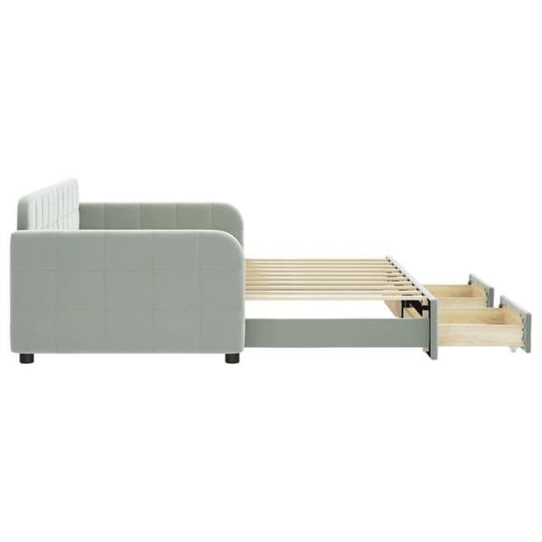 Lisävuode - MAISON EXCLUSIVE - Päivävuode, jossa on vetolaatikot ja alavuode - Vaaleanharmaa sametti - 90x190 cm - 2-in-1 sohva-vuode ljusgrått