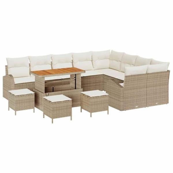 Maison Exclusive - 13 osan beige polyrottinkinen puutarhakalustesetti