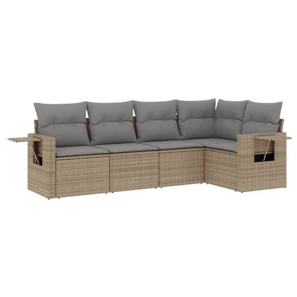 Maison Exclusive - Trädgårdsmöbler med kuddar 5 delar beige flätad resin beige