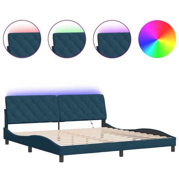 Maison Exclusive - Sängram med LED utan madrass blå 200x200 cm sammet