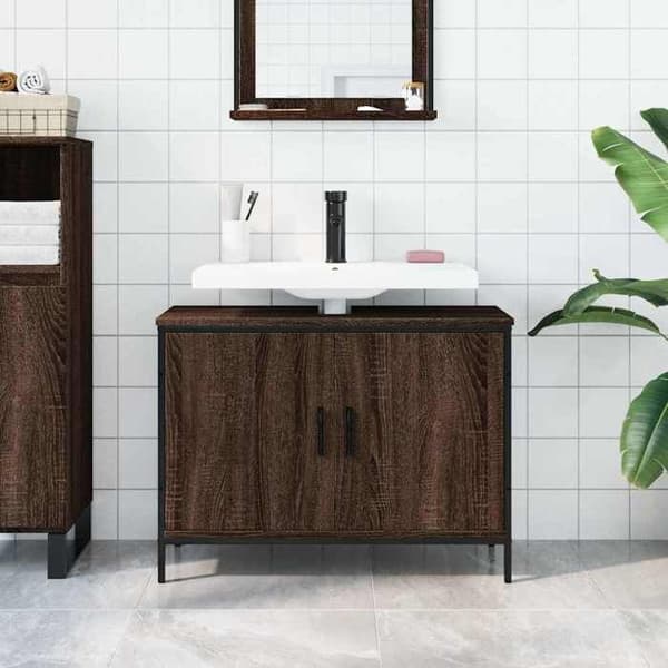 Maison Exclusive - Badeværelsesskab med vask i brunt egetræ 80x30x60 cm