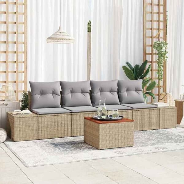 Maison Exclusive - 5 osan beige polyrottinkinen puutarhakalustesetti
