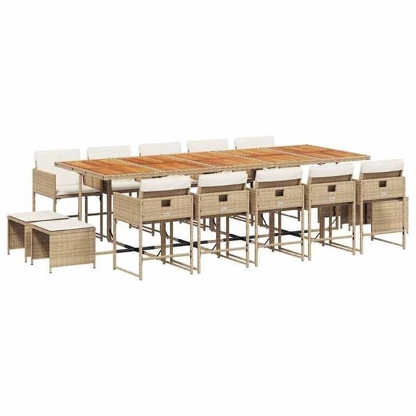 Maison Exclusive - Puutarhakalusteryhmä ja tyynyt 15 kpl beige