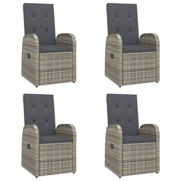 Möbelset med bord och stolar - EXKLUSIVT HEM - 5-delat set - Flätad resin - Grå kuddar - Fällbara stolar Grå (kuddar)