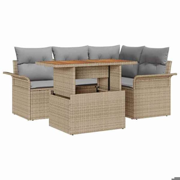 Maison Exclusive - 5 osan beige polyrottinkinen puutarhakalustesetti