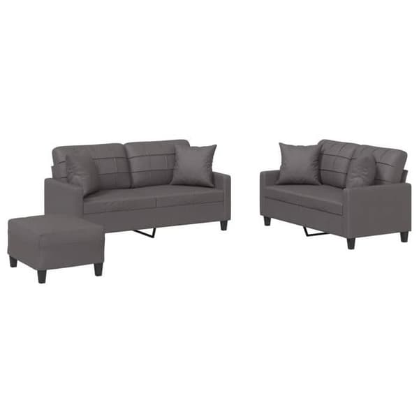 Maison Exclusive - Sæt af 3 sofaer med grå kunstlæderpuder