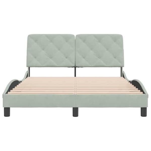Sängram - EXKLUSIV HEM - Vågformad sidodesign - 120x200 cm - Ljusgrå sammet - Inkluderad ribbotten Ljusgrått