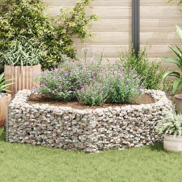 Maison Exclusive - Hexagonal gabion upphöjd säng 200x173x40 cm silver-