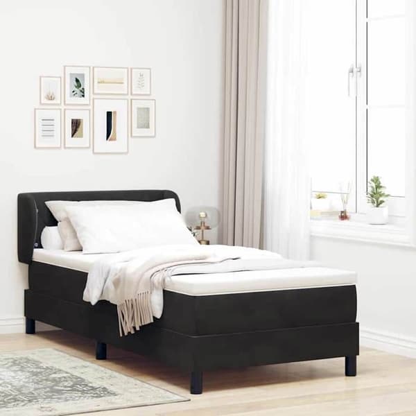 Sengestel med madras - EKSKLUSIV HUS - 90 x 200 cm - Mørkegrå velour - Justerbar hovedgærde - Lamelseng Mörkgrå