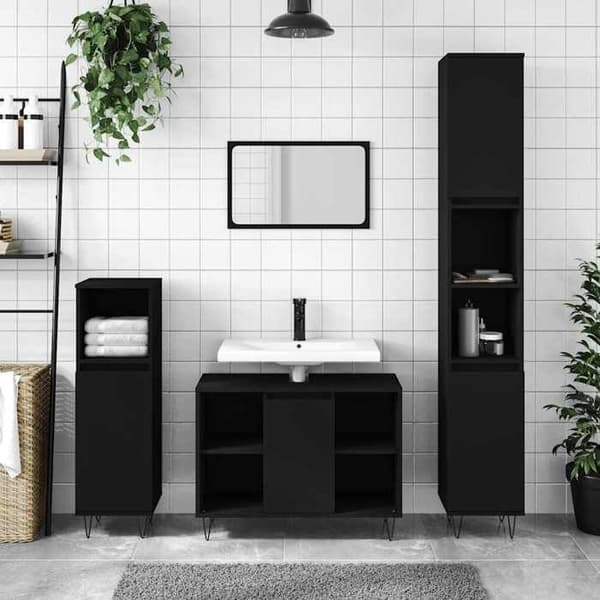 Maison Exclusive - Badeværelsesskab sort 80x33x60 cm ingeniørtræ