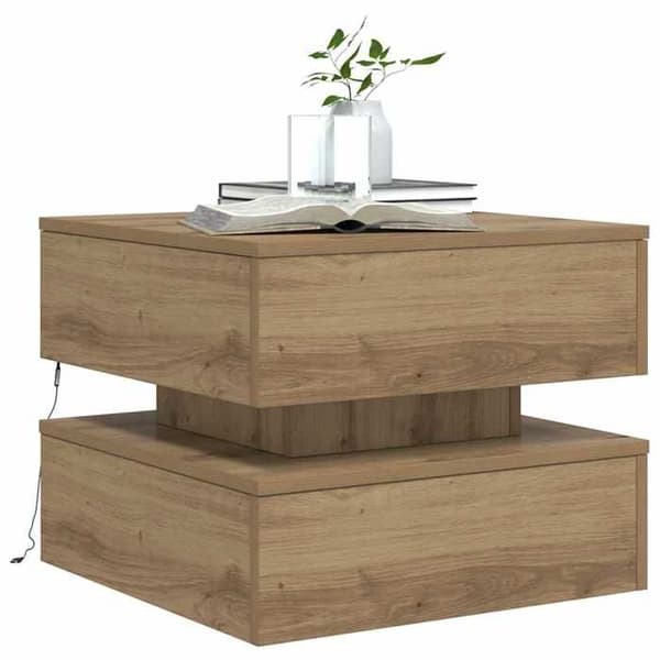 Maison Exclusive - Sofabord med LED-lys, håndlavet egetræ 50x50x40 cm Ek