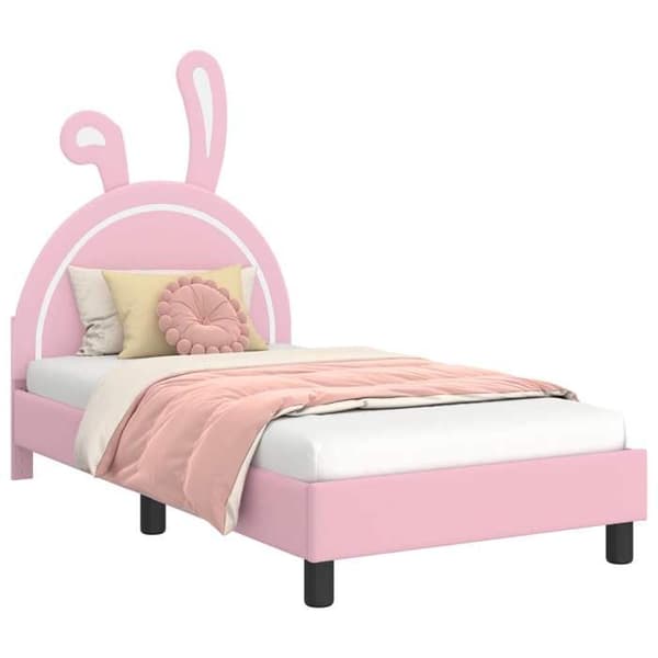 Børneseng - EKSKLUSIV HUS - 80 x 160 cm - Rosa - PU-polstring - Inkluderede faste lameller Ros