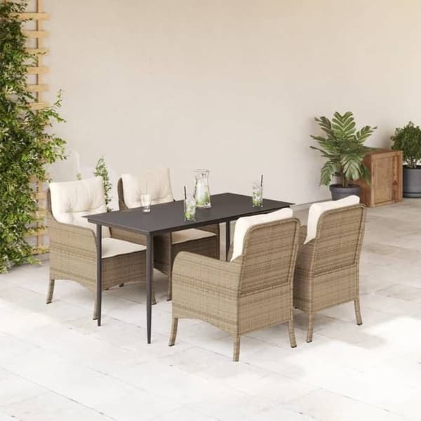 Maison Exclusive - Puutarhakalusteryhmä tyynyillä 5 kpl Beige polyrottinki