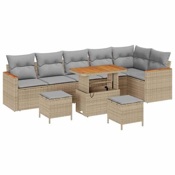 Trädgårdsoffmöbelset - EXKLUSIV HEM - 9 delar - Beige - Poly rattan - Akaciaträ beige