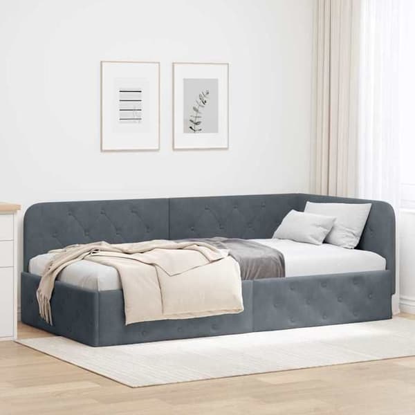 Maison Exclusive - Tummanharmaa kulmasänky 90 x 190 cm Sametti