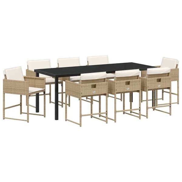 Spisestue sæt have - EKSKLUSIV HUS - 9 dele - Beige - Polyrotin - Tempereret glas plade beige