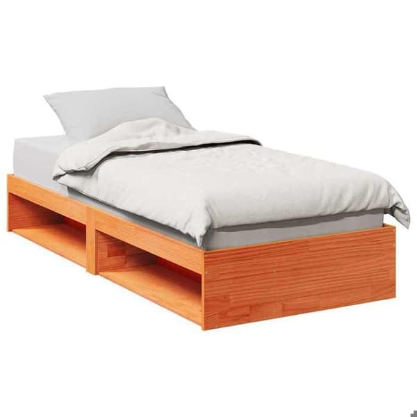 Seng i dag - EKSKLUSIV HUS - 80x200 cm - Massiv fyr - Voksbrun - Opbevaring under seng