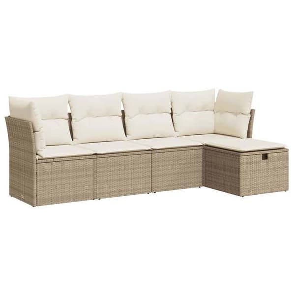 Maison Exclusive - Trädgårdsmöbler med kuddar 5 delar beige flätad resin