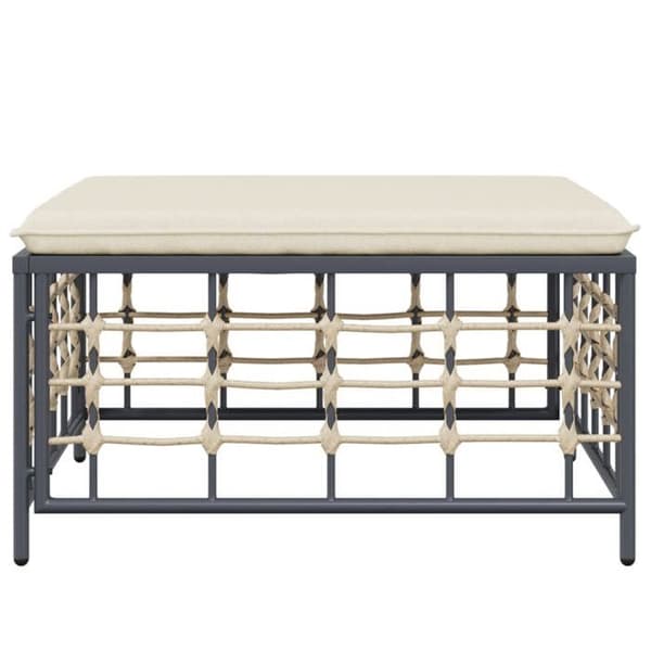 Trädgårdsfotstöd - EXKLUSIVT HEM - Modulär puff - Beige flätad resin - Polstrad kudde - Stålram beige