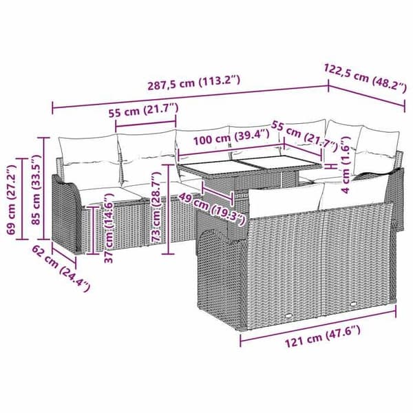 Trädgårdsmöbelset - EXKLUSIV HEM - 9-delars set - Modulärt - Ljusgrå - Poly rattan Ljusgrått