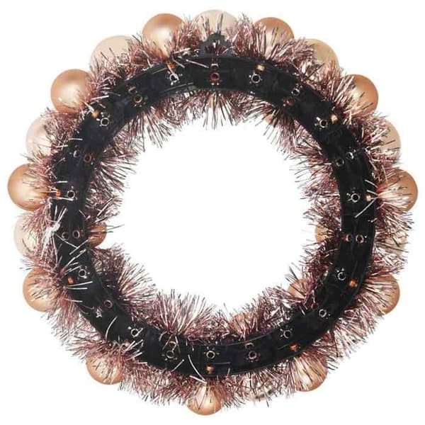 Festpynt - EKSKLUSIV HUS - Julekrans med kugler - Rosaguld - Polystyren - Ø33 cm (sæt 2) rosa guld