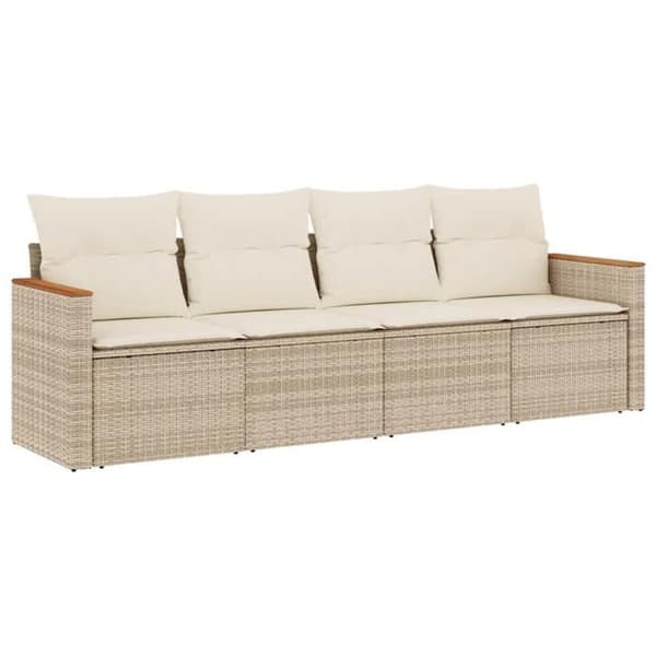 Maison Exclusive - Trädgårdsmöbler med kuddar 4 delar beige flätad resin