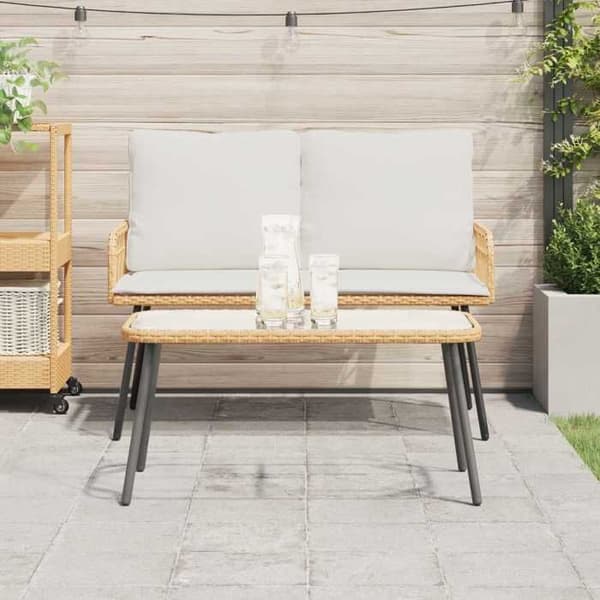 Bord - EKSKLUSIV HUS - 90 x 45 x 43 cm - Poly rattan - Glasplade - Velegnet til udendørs brug