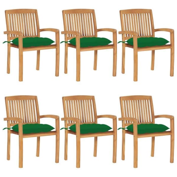 Maison Exclusive - Stabelbare havestole med puder sæt af 6 Solid teak Grön (kudde)