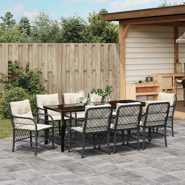 Maison Exclusive - 9 pc have spisebordssæt i sort polyrotin Svart