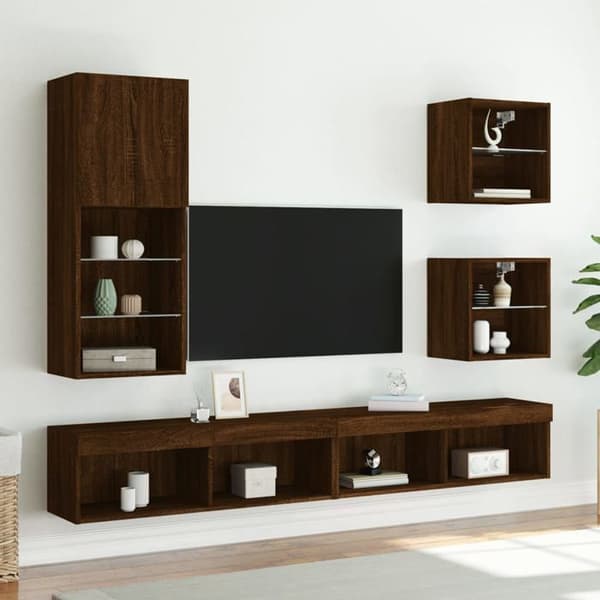 Maison Exclusive - TV-møbel med LED-lys, brunt egetræ 40,5x30x102 cm