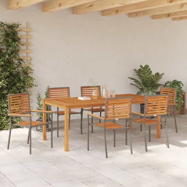 Trädgårdsmöbelset - EXKLUSIVT HUS - 7 delar - Grå - Akaciaträ - Poly rattan Grå