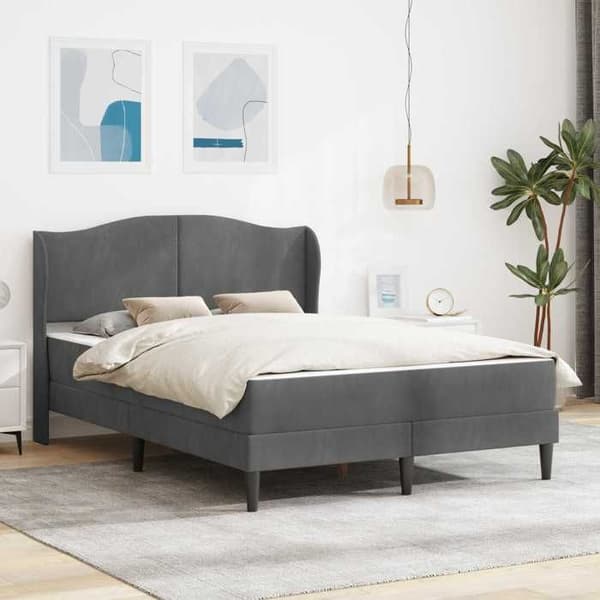 Sengestel med madras - EKSKLUSIV HUS - 140 x 200 cm - Velour - Krydsfiner - Opbevaring under sengen Mörkgrå