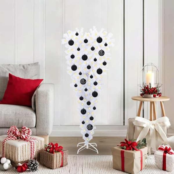 Kunstig juletræ - EKSKLUSIV HUS - 120 cm - 150 LED - PVC & stål - USB-strøm Vit