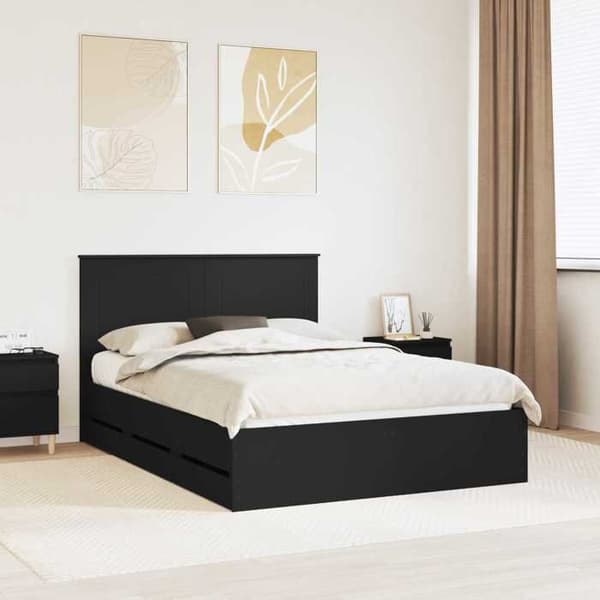 Sengestel - EKSKLUSIV HUS - 160 x 200 cm - Sort - Ingeniørtræ - Indbyggede skuffer Svart
