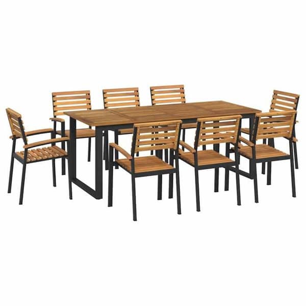 Maison Exclusive - Trädgårdsset 9 delar i solid akaciaträ och metall