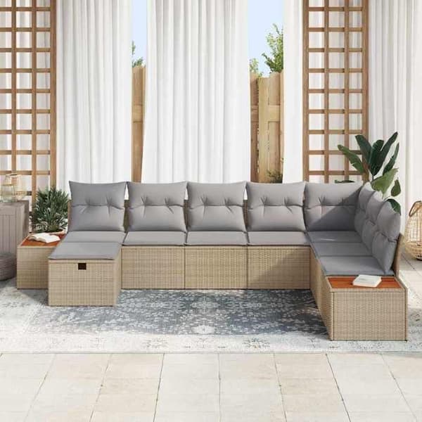 Maison Exclusive - 9 osan beige polyrottinkinen puutarhakalustesetti