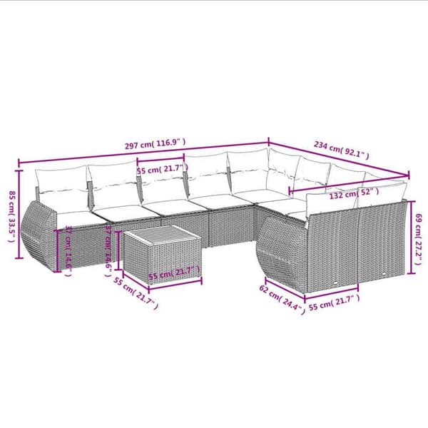 Maison Exclusive - Trädgårdsmöbler med kuddar 10 delar grå flätad resin