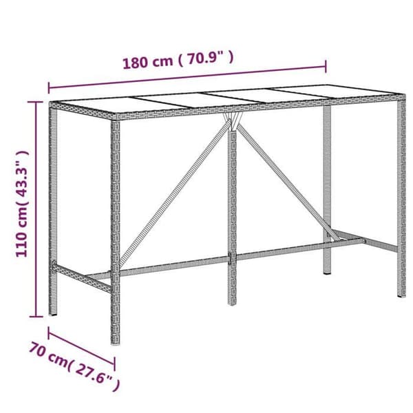 Maison Exclusive - Barbord med grått glas 180x70x110 cm polyrotting