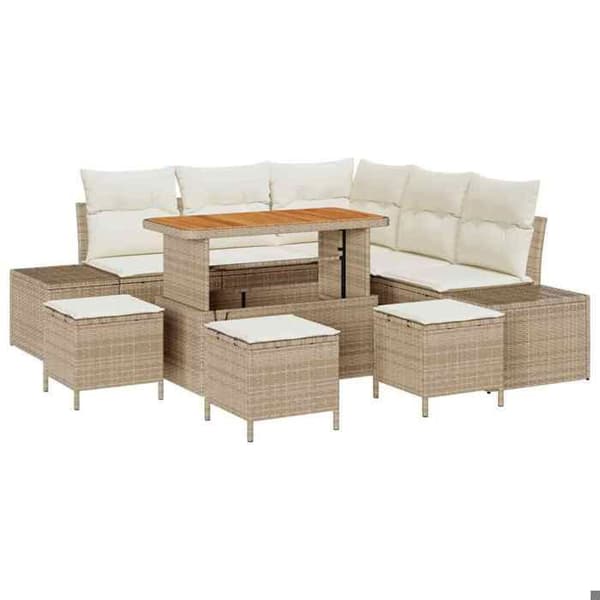 Maison Exclusive - 9 osan beige polyrottinkinen puutarhakalustesetti