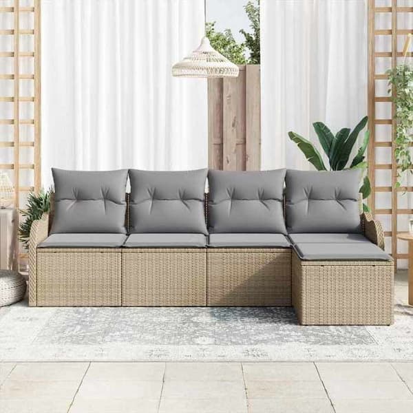 Maison Exclusive - 5 osan beige polyrottinkinen puutarhakalustesetti