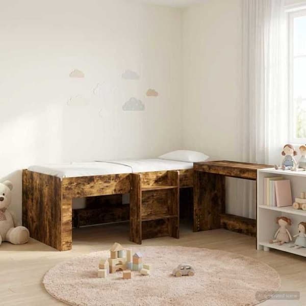 Maison Exclusive - Høj seng til børn med skrivebord 2 pc Røget eg