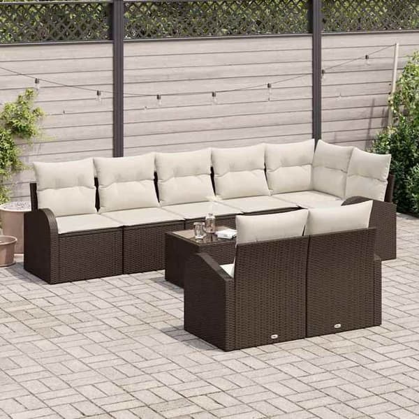 Trädgårdsmöbelset - EXKLUSIV HEM - 9 delar - Brun och vit - Poly rattan - Modulerbara sektioner Brunt och vitt