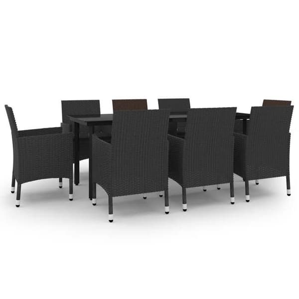 Maison Exclusive - Trädgårds matsalsset med kuddar 9 delar Flätad resin Glas