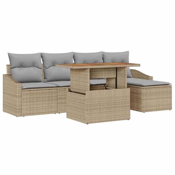 Trädgårdsmöbelset - EXKLUSIV HEM - Set med 6 delar - Poly rattan beige och grå - Modulär - Avtagbara kuddar Beige och grå