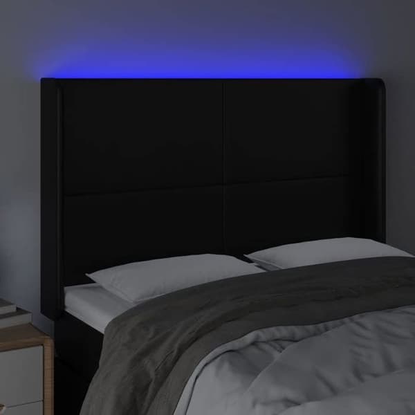 Maison Exclusive - LED Hovedgærde Sort 147x16x118/128 cm Syntetisk Læder