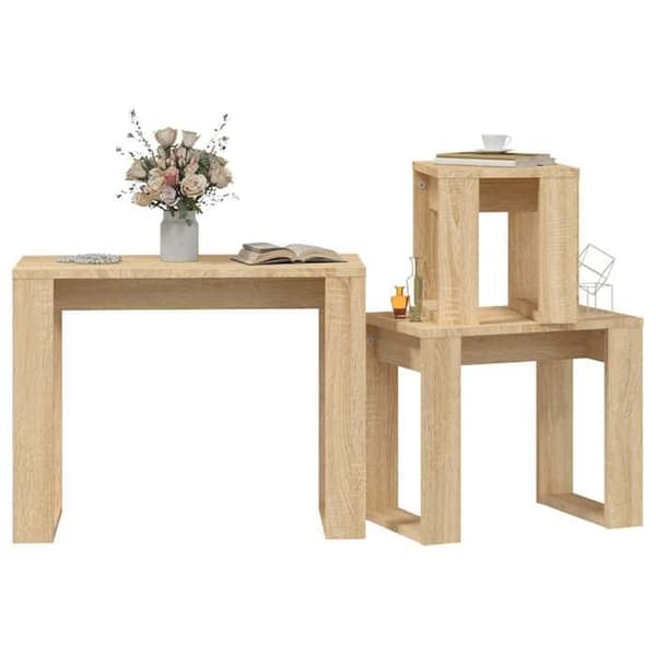 Maison Exclusive - 3-delars nestande bord Ek sonoma Ingenjörsträ