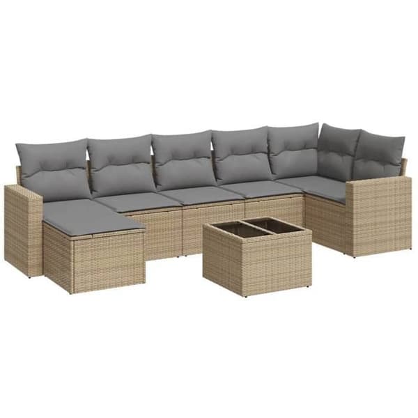 Maison Exclusive - Puutarhakalusteet tyynyillä 8 kpl beige punottu muovi beige